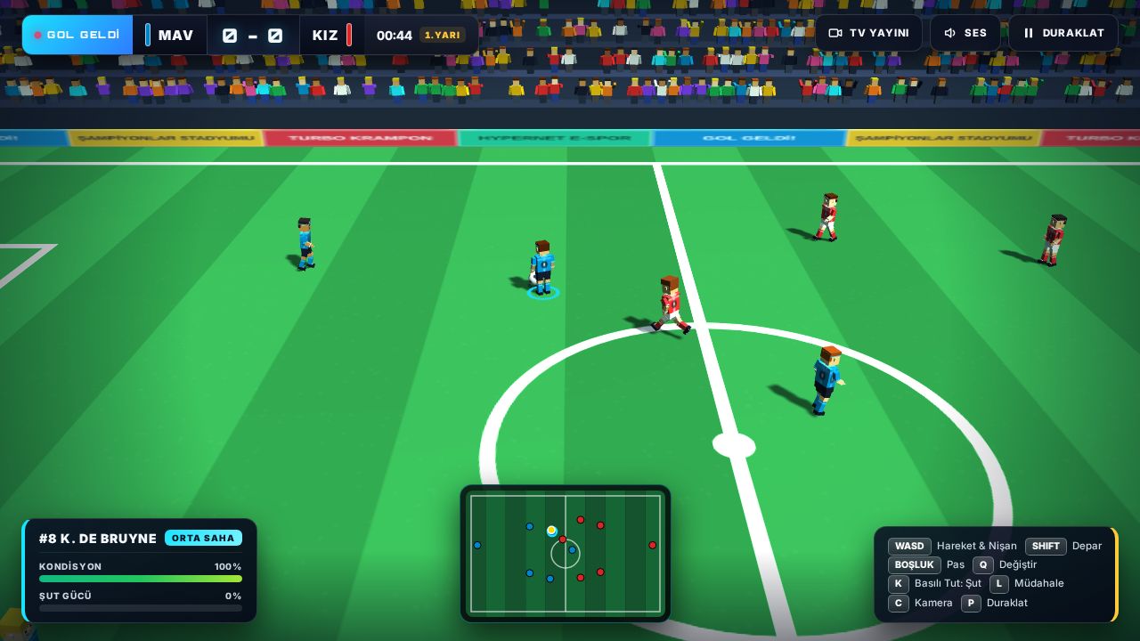 Gol Geldi! futbol oyununda stadyumda oynanan bir maç
